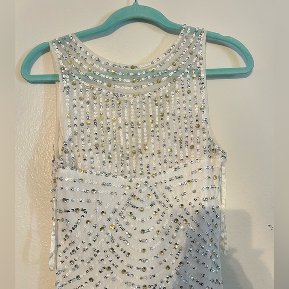 Beautiful White Dress With Sequins Full Length Size 6 By Cache - Picture 9 of 13
